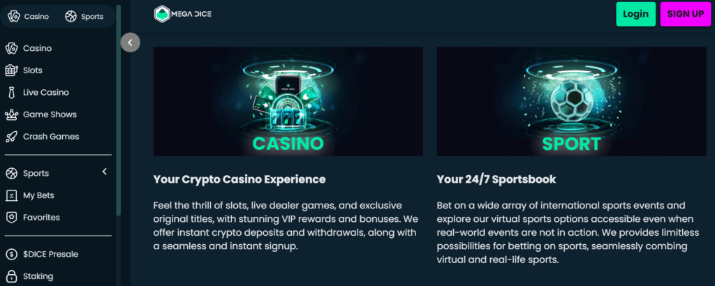 MegaDice Casino con BNB