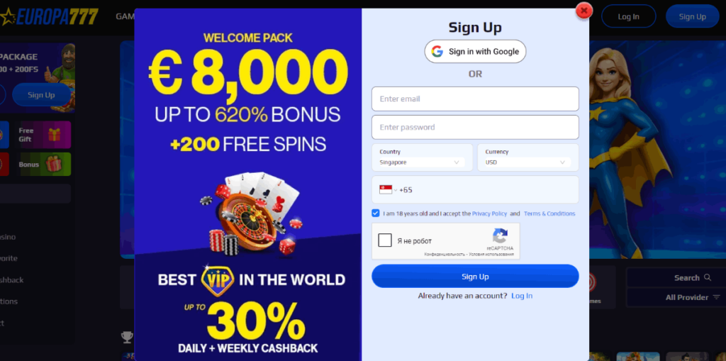 Europa777 Crypto Casino Account