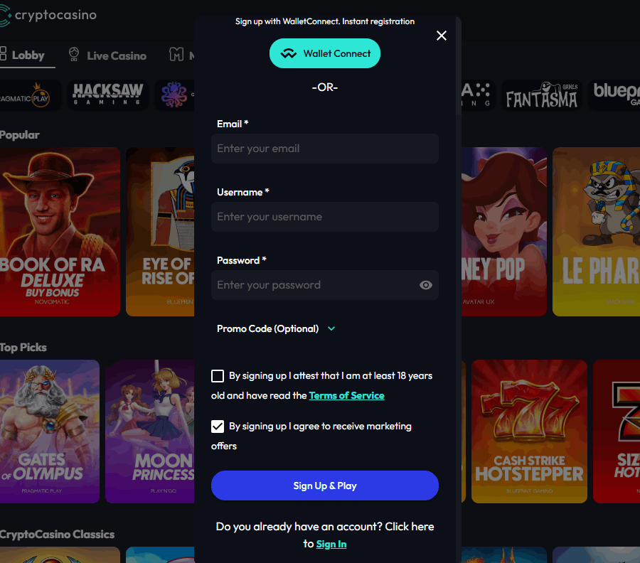 Crypto Casino Account
